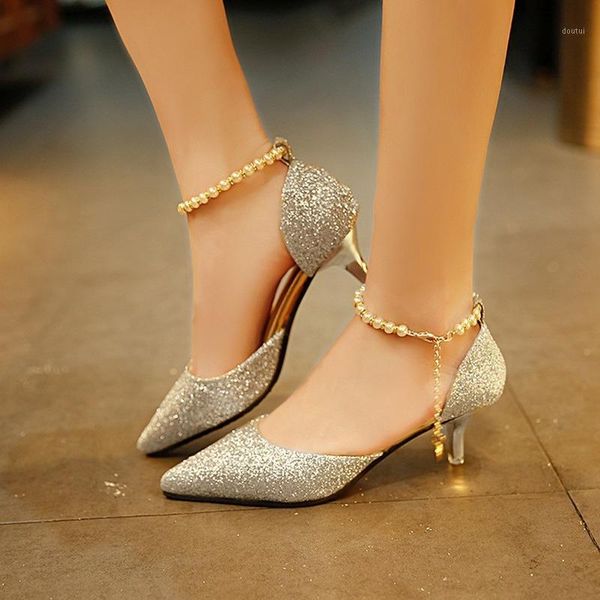 

sandals 2021 shiny rhinestone ladies stiletto heel shallow mouth pointed buckle women hollow beaded shoes1, Black