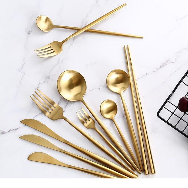 

gold cutlery steak knife fork coffee spoon teaspoon butter knives dessert fork spoon chopsticks stainless steel dinner bbyyko