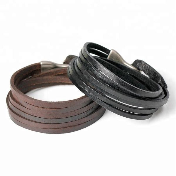 

bracelet manufacturer new design men fashion vintage leather bracelet classic punk style multi-layer handmade hook qylwse