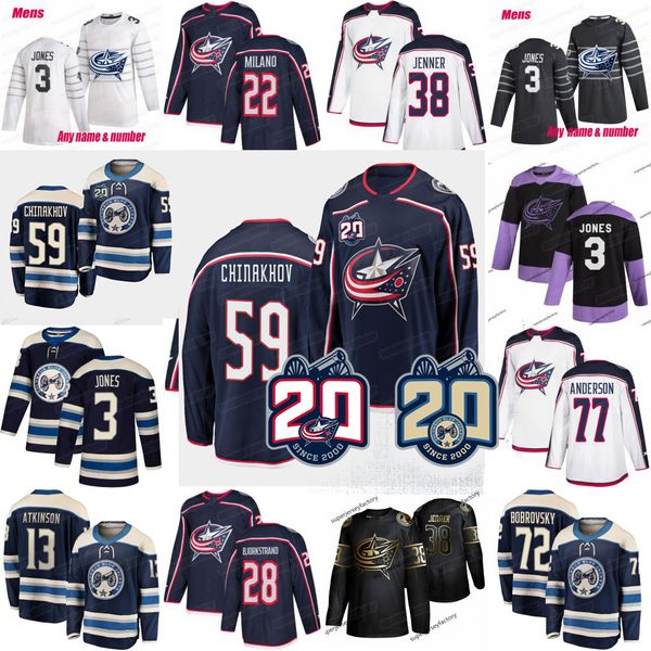 

20th anniversary columbus blue jackets yegor chinakhov cam atkinson nick foligno seth jones zach werenski sonny milano, Black;red