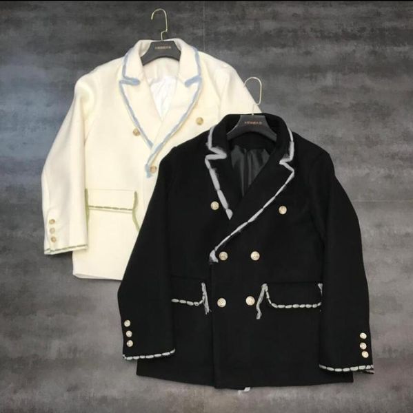 

2020 autumn winter new mesh gauze edge metal buckle double pocket woolen suit coat women's slim wool jacket overcoats, White;black