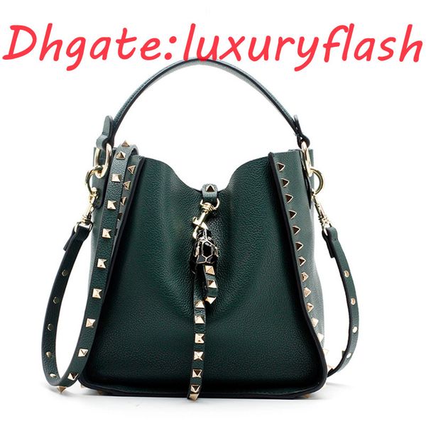 

hbp 2021 new brand fashion selling women's luxury designer bucket bag genuine leather ladies rivet handbags female shoulder bag casual