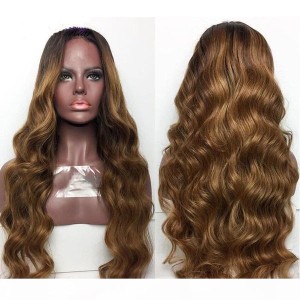 

ombre blonde full lace wigs glueless two tone 1bt27 lace front human hair wigs for women with natural hairline, Black;brown