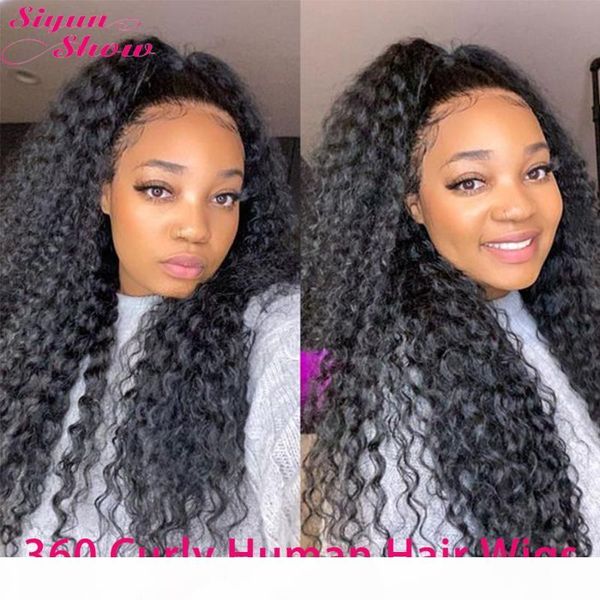 

siyun show 360 lace frontal wig 30 inch curly wig glueless 250 density 360 full lace curly human hair wigs for black women, Black;brown