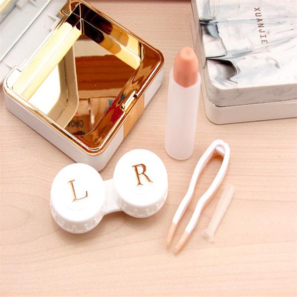 

lens container marble surface square mirror cover contact lens case travel container holder soaking contact lens swy bbydkp bdehome, White;black