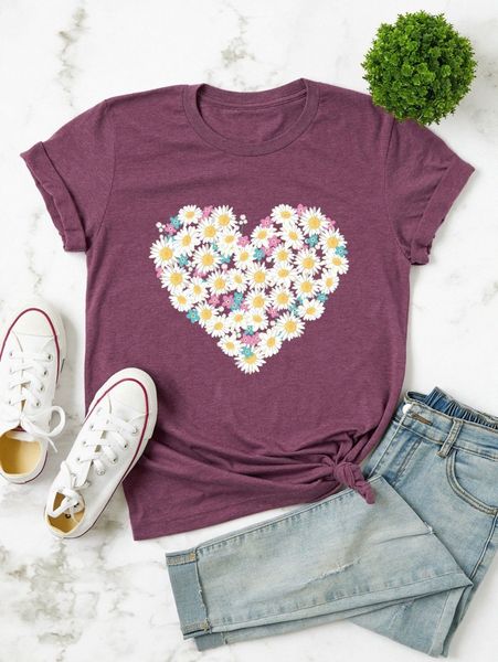 

plus floral heart print tee f6kq#, Black