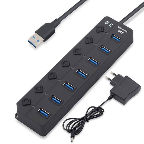 7 Port USB3.0 Hub 5Gbps Multi USB Splitter Expander Múltiplo Hub com Switch Power Adapter para PC Laptop