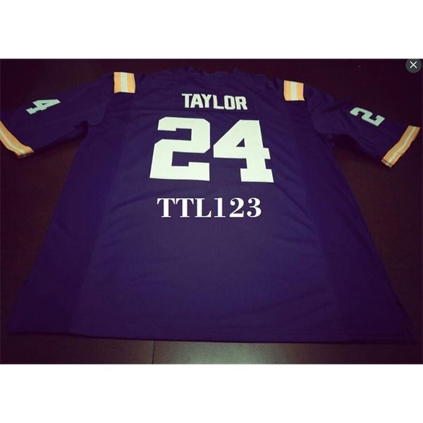 

3421 #24 tyler taylor white purple derrius guice lsu tigers or custom any name or number alumni college jersey, Black