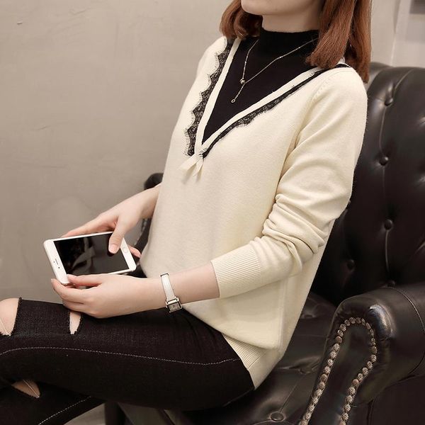 

coigarsam 3xl plus size full sleeve blouse women knitting lace loose blusas womens and blouses light blue rice white 6713