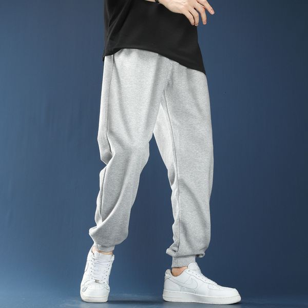 

sports casual grey men's basketball legged pants plush loose autumn winter, Black