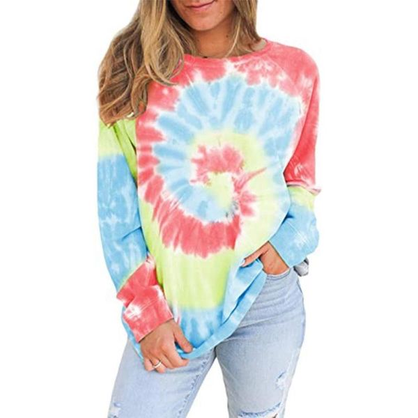 

tie-dye print winter hoodies women loose rainbow gradient sweatshirts long sleeves ladies pattern pullover casual clothes, Black