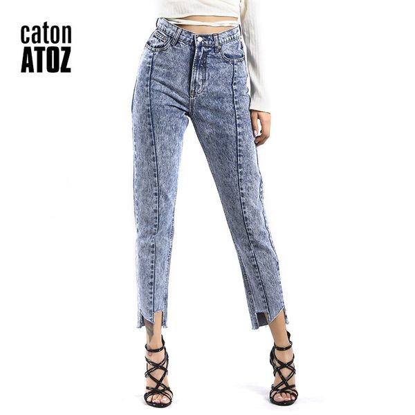 

catonatoz 2135 new women fashion casual high waist jeans vintage boyfriend jeans patchwork denim snowflake irregular ttrousers, Blue