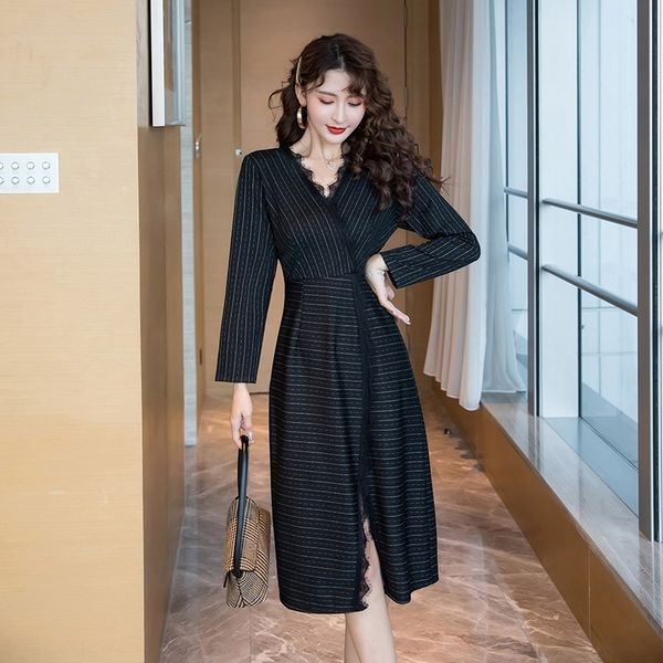 

wa6aj early autumn national medium 2020 skirt long skirtfashion new skirt temperament platycodon french minority women's long dress hep, Black;gray