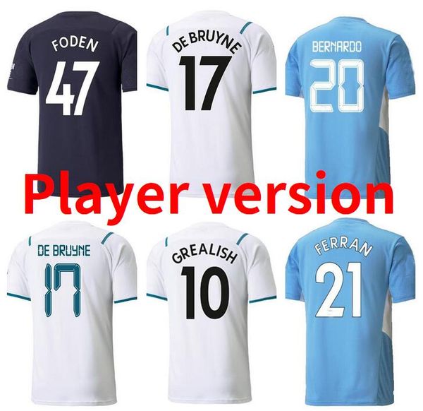 

player version foden de bruyne grealish soccer jerseys 2021 2022 home away 3rd mahrez ferran bernardo 21 22 sterling football shirt, Black;yellow