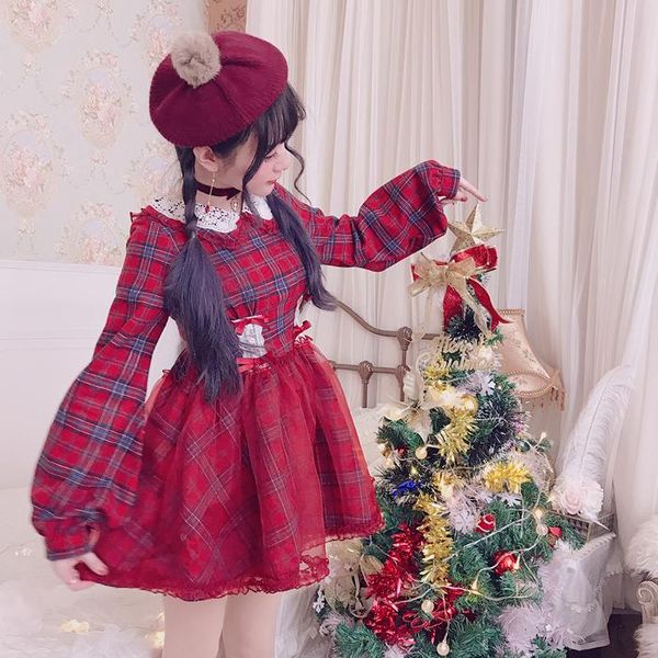 

princess sweet lolita платье bobon21 сделала маленькое желание рождественские моды и очаровательны плед шерстяное кружевное марлевое тонкое, Black;gray
