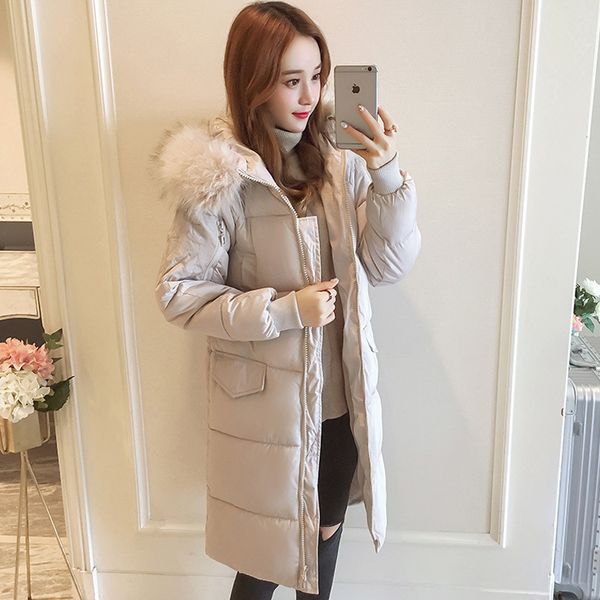 

2021 newwomen oversized long hooded with fur collar winter fashion slim cotton padded jackets outwear thick coats vu6d, Black