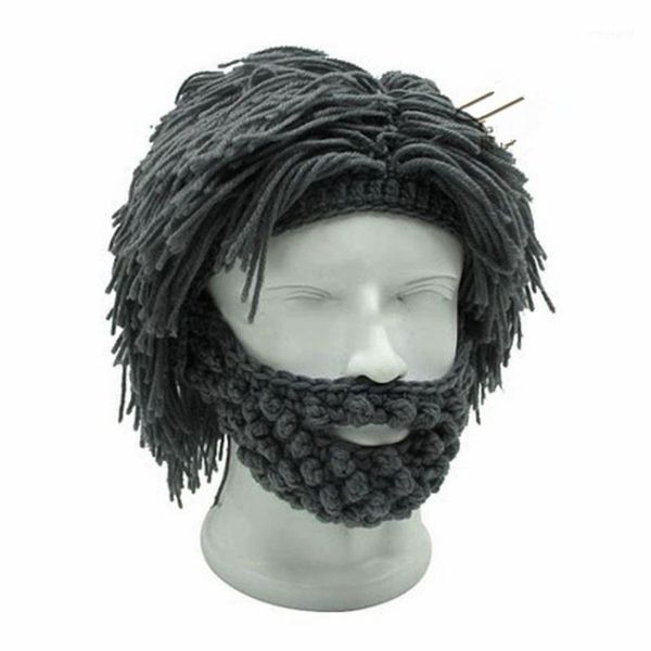 

wig beard hats mad scientist caveman handmade knit warm winter caps men women halloween gifts funny beanies party supplies1