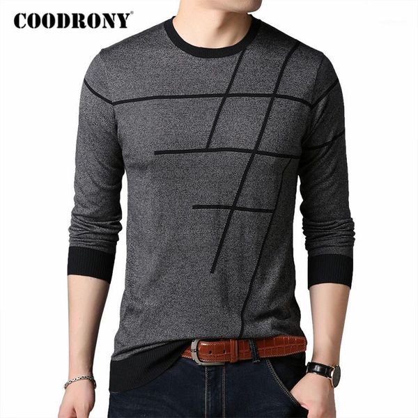 

men's sweaters coodrony brand sweater men spring autumn o-neck pull homme knitwear cotton wool pullover clothes striped mens c10441, White;black