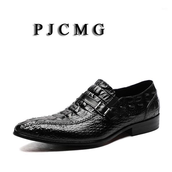 

pjcmg new breathable black/red loafers dress genuine leather crocodile style lace-up solid pointed toe wedding business shoes1