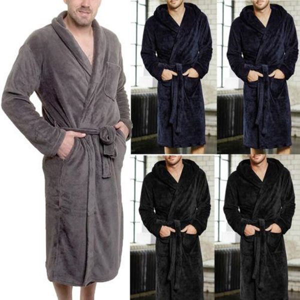 

mens 2020 new warm super soft flannel coral fleece long bath robe mens kimono bathrobe male dressing gown robes towel high quality