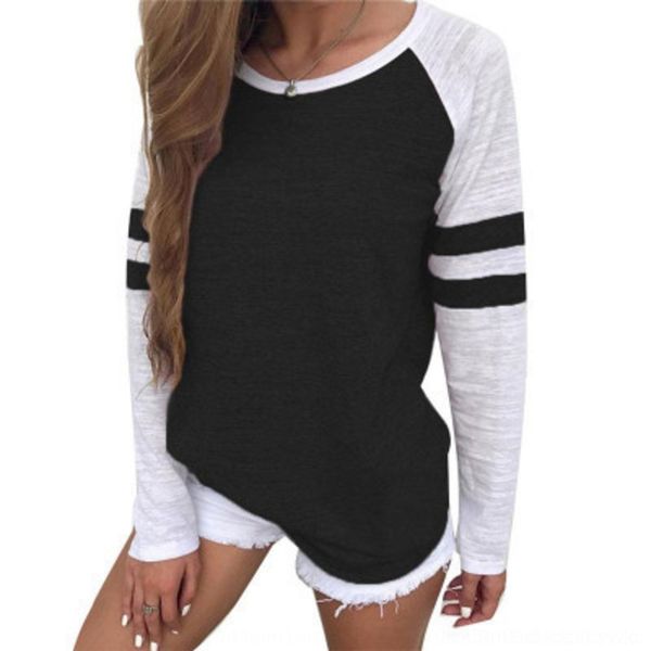 

5czyx 2020 fashion new three coat t-shirt round stripe color sleeve t-shirt long neck color matching splicing ar9l3, White