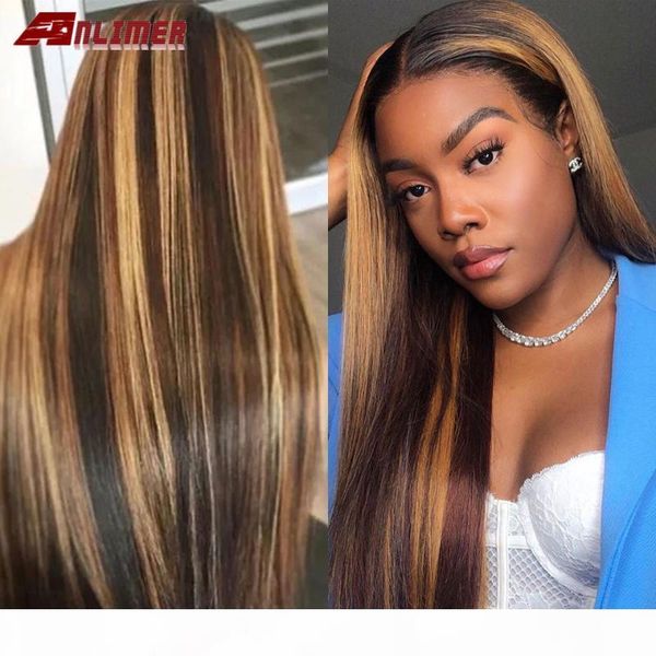 

5*5'' silk base lace front human hair wigs brown and blonde highlight wig ombre human hair wig 13x6 straight lace front, Black;brown
