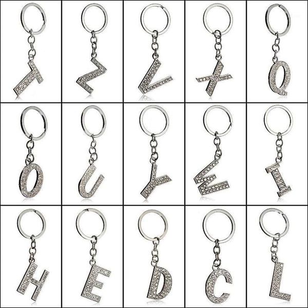 

new sparkle crystal alphabet keyring initial letter key ring shiny chain keychain gift1, Silver
