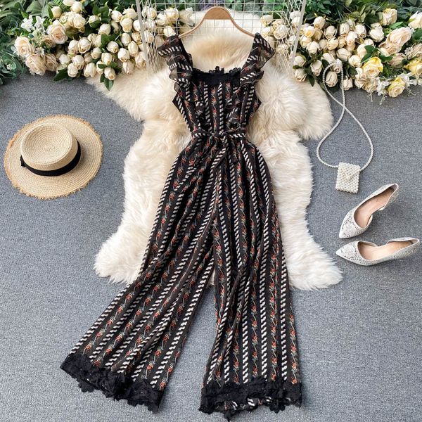 

2021 new female singiny will see impression design sleeves ruffled fashion overalls streetwear ample long wfjb, Black;white