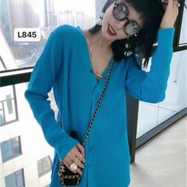 

2021 new set of two solid blouses single-v neckline breasted loose cardigan tights female leg defines spring fall o9a1, Gray