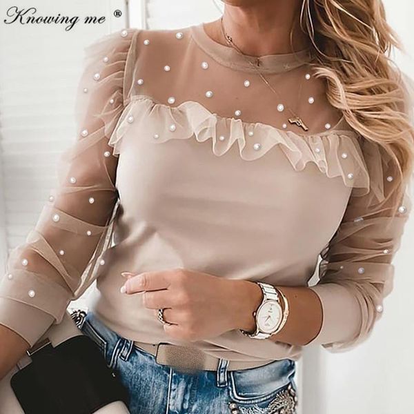 

women beads embroidery blusas office lady ruffle blouse shirts 2021christmas print long sleeve lace hollow out pullovers, White
