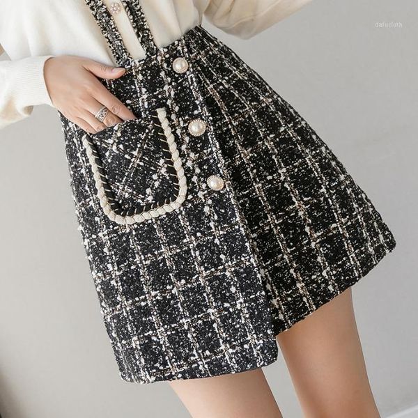 

saliency tweed woolen skirt women's autumn 2020 new korean style high waist anti-glare plaid a-line bag hip skirt ins trend1, Black