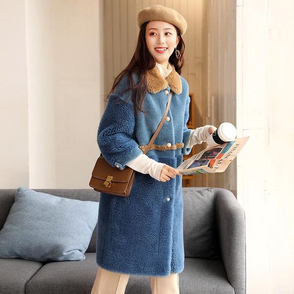 

coat fur genuine women wool thick warm fur female jacket soft wool jacket sheep shearing coat ropa invierno mujer zjt651, Black