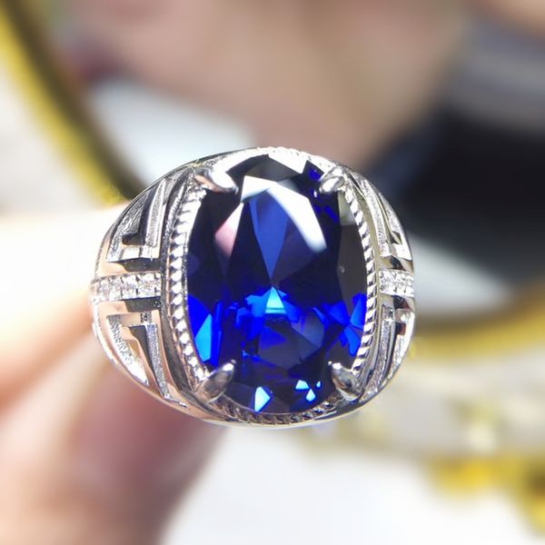 Per мужские ювелирные изделия кольцо Синий сапфир кольцо Бесплатная доставка большой драгоценный камень 925 стерлингового серебра изящных ювелирных изделий для мужчин женщин