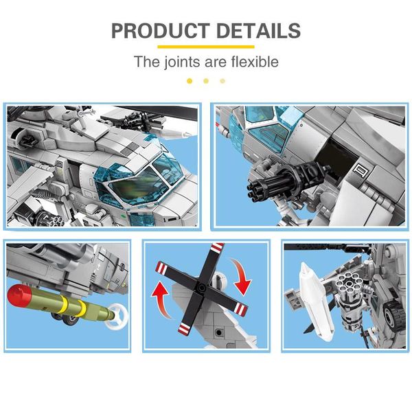

sembo 935pcs military series technic navy armed helicopter building blocks avic aircraft z-20 bricks toys kids for children gift bbyixs