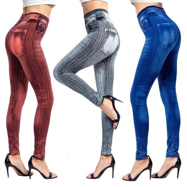 

summer fashion vertical stripe printed leggings women plus size xs-xxxl slim imitation denim legging casual jeans jeggings, Black