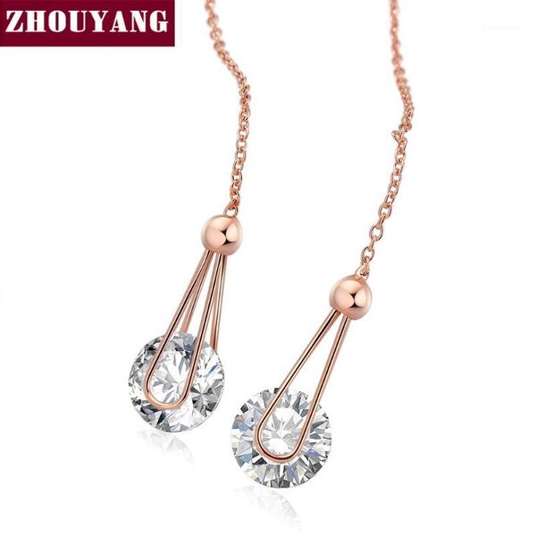 

zhouyang chain earring for women cubic zirconia long chain rose gold color & silver color ear line fashion jewelry gift zye6831