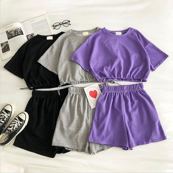 

heliar women's tracksuit two piece set for women clothing sets summer two piece outfits crop t-shirt and wide leg shorts1, Gray