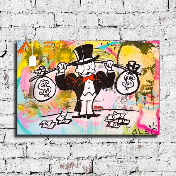 

alec monopoly artworks "money weightlifter" home decoration oil painting on canvas large wall art canvas pictures 210206