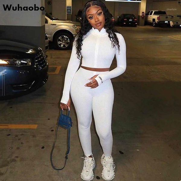 

wuhaobo turtleneck letters zip knitted pencil jogger pants embroidery sets women long sleeve fitness sport 2 piece set1, Gray