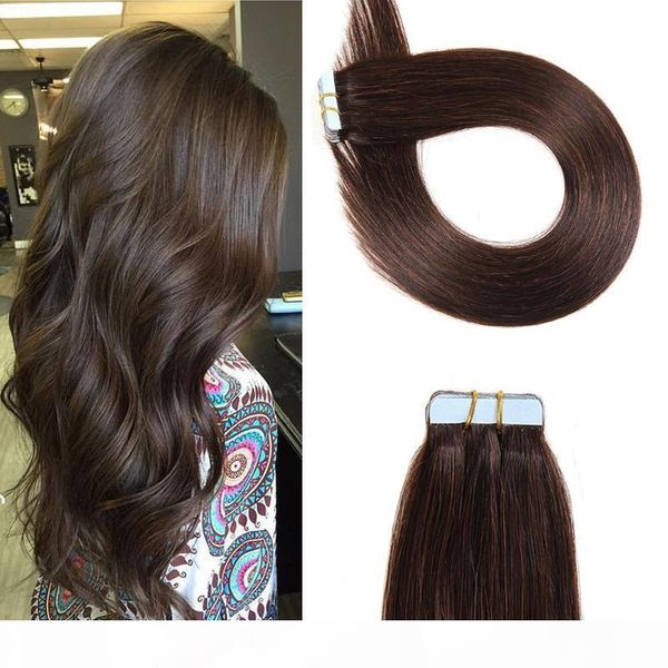 

tape in human hair extensions 16-26 inch brazilian virgin human hair extension 20pcs pu skin weft silky stragiht mutli colors price, Black