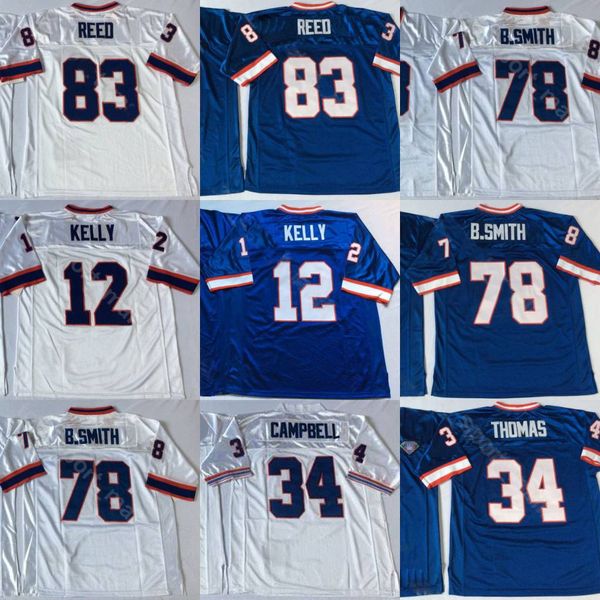

ncaaa football 12 jim kelly 34 thurman thomas 78 bruce smith jersey 83 ander reed team blue white man vintage stitched, Black