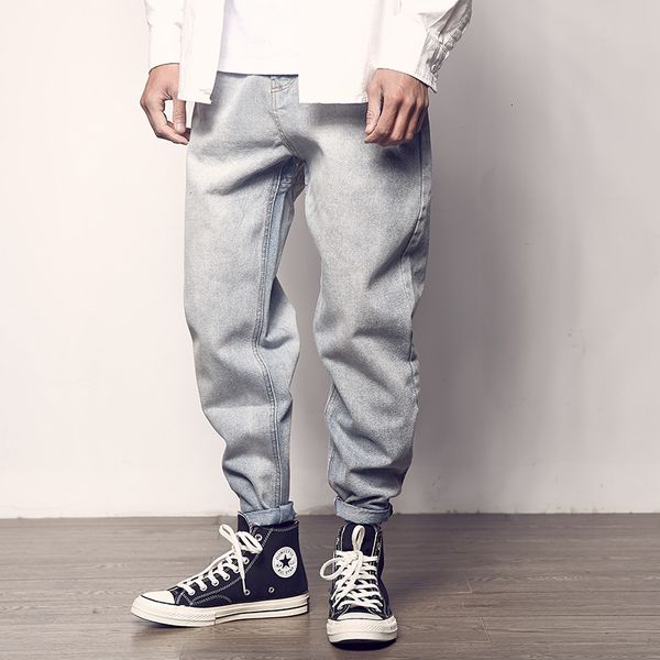 

2021 new japanese vintage fashion men jeans loose fit casual denim harem pants streetwear designer wide leg baggy trousers retx, Blue