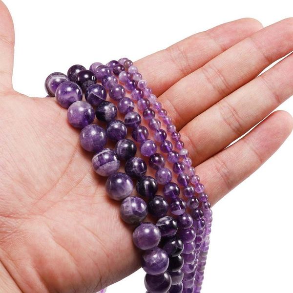 

1strand lot 6 8 10 12 mm natural dream purple amethystes crystal stone round beads loose spacer bead for jewelry making bracelet h jllnwv