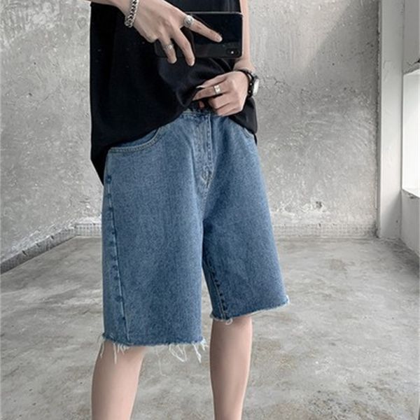 

2021 новая летняя мода, высококачественные хлопковые улицы цвета прямые тонкие шорты на колене высота голубые мужские джинсы gdwo, Blue