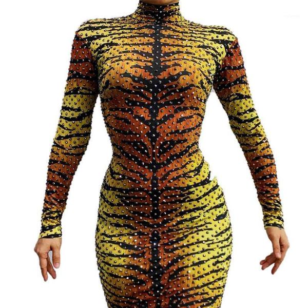 

leopard printed shining rhinestone dress women evening party show bodycon mini dress nightclub dance outfit1, Black;red