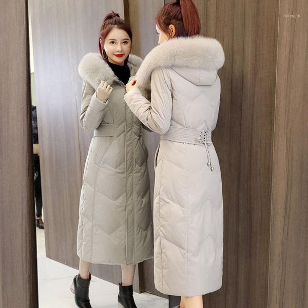

2020 fur collar women long winter coat female warm wadded jacket outerwear parkas casaco feminino inverno w3041, Black