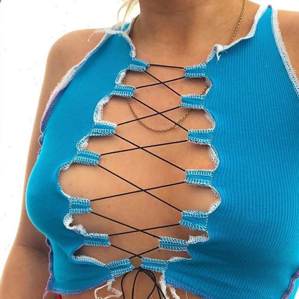 

hollow out camisole for women ribbed knitting crop club party wear tank bandage vest tees, White