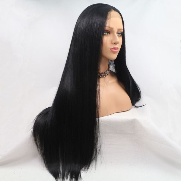 

marquesha heat resistant fiber hair synthetic wig mermaid black color silk straight synthetic lace front wigs for black women, Black;brown