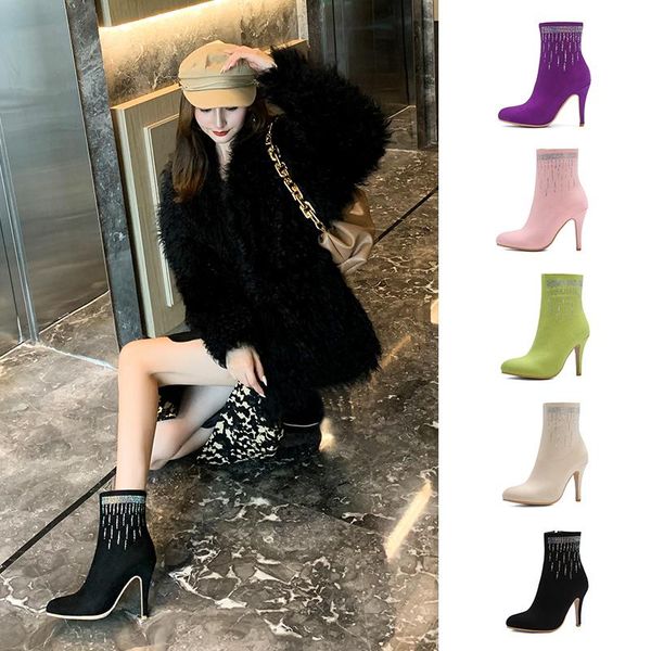 

mkkhou fashion short boot girl 2020 winter new stiletto matte solid color round head rhinocerone high heel boot girlsize 33-48, Black