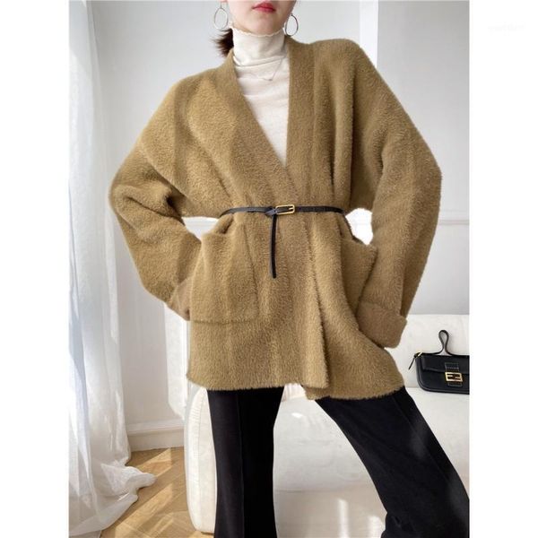 

bottle real s~ mink like sweater coat for women's loose and lazy1, Black